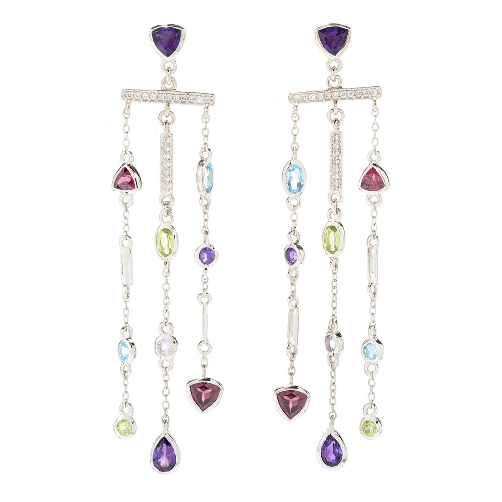 Chandelier Earrings Multi colour Gemstones Birthstones 3" Long Sterling Silver